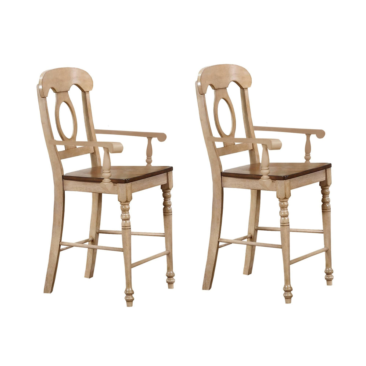 Two Tone Light Wood Counter Height Barstool with Arms, Set of 2 D90251