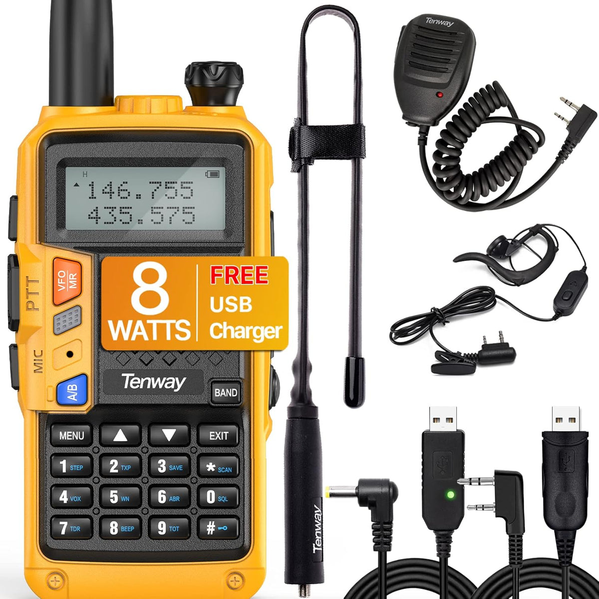Black Dual Band Portable Two Way Radio with Antenna and USB Charging Cable Q60441