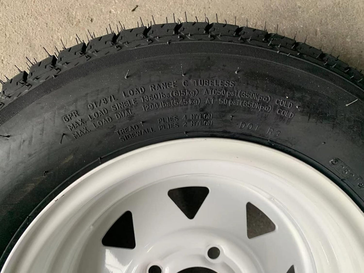 2pcs Trailer Tire with Rim ST175/80D13 5 Lug White Spoke 6Ply Bias Tires C8848