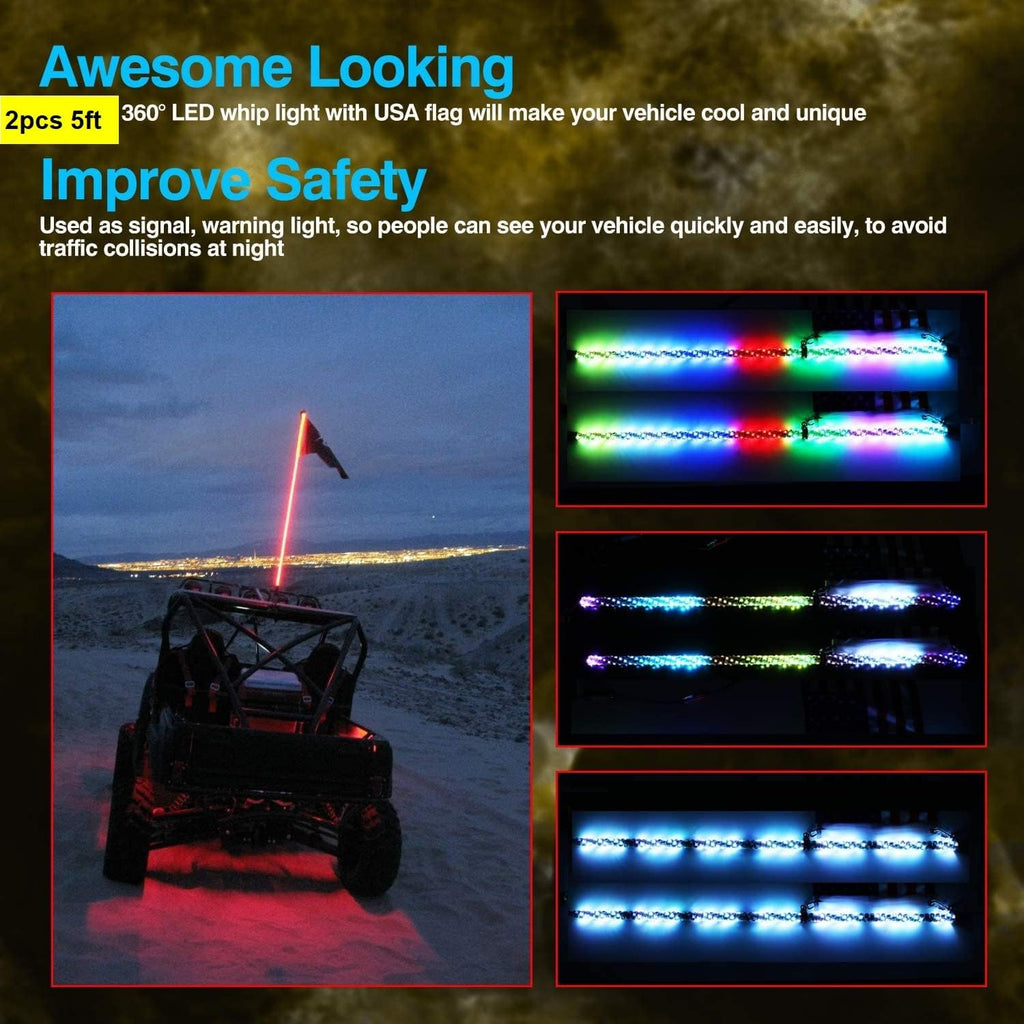 RGB Chasing Antenna Whip Lights 2 Pack 5FT I7788
