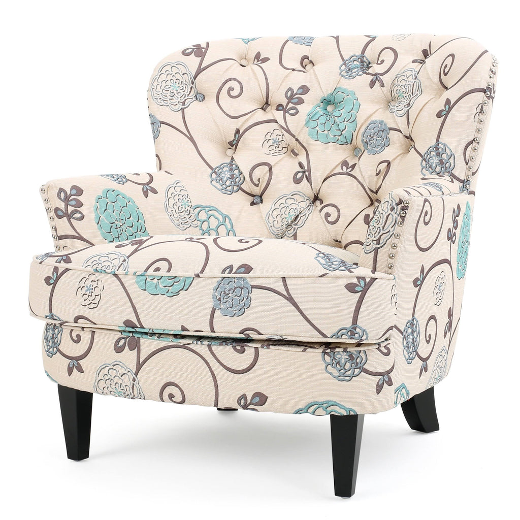 Grey Tufted Fabric Club Chair E441
