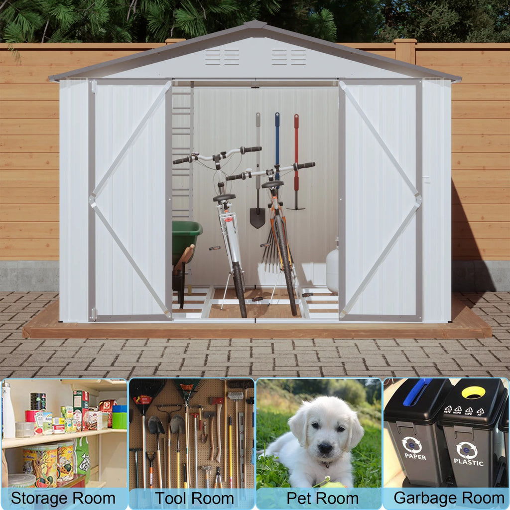 White Metal Garden Shed with Hinged Door Lockable Q2218