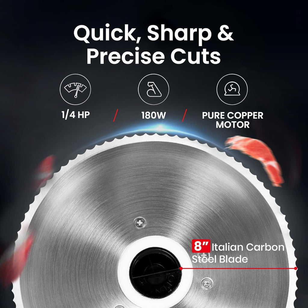 Electric Meat Slicer with 8 Carbon Steel Blade, 0.5mm to 15mm Adjustable Slicing Thickness E378
