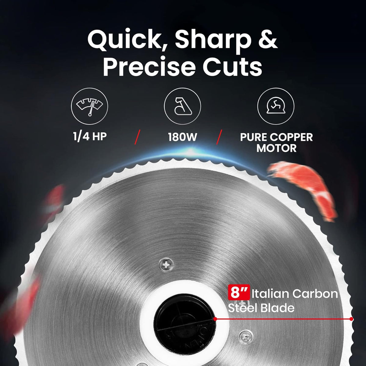 Electric Meat Slicer with 8 Carbon Steel Blade, 0.5mm to 15mm Adjustable Slicing Thickness E378