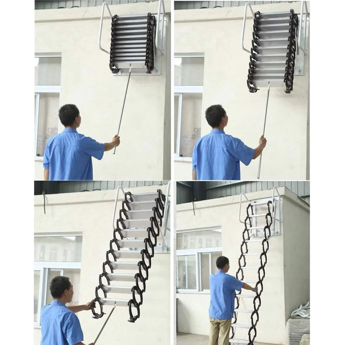 Black-White Al-mg Alloy Wall Mounted Folding Attic Ladder Y289