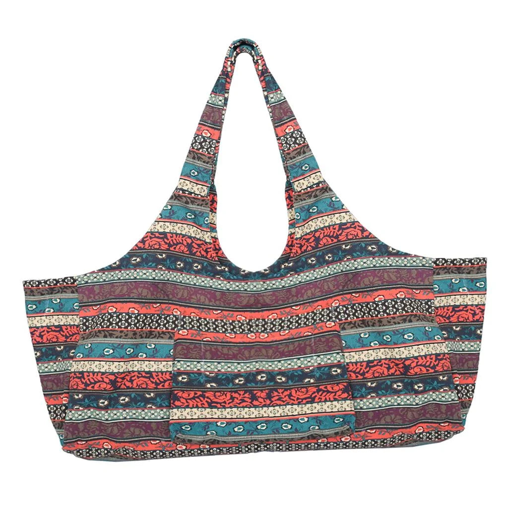 Patterned Canvas Yoga Mat Tote Bag Carrier with Side Pocket U6063