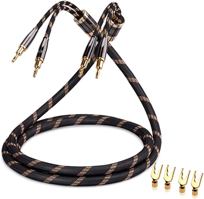 Single Audiophile Speaker Cable with Gold Plated Connector, Nylon Braid, 4.9ft B815