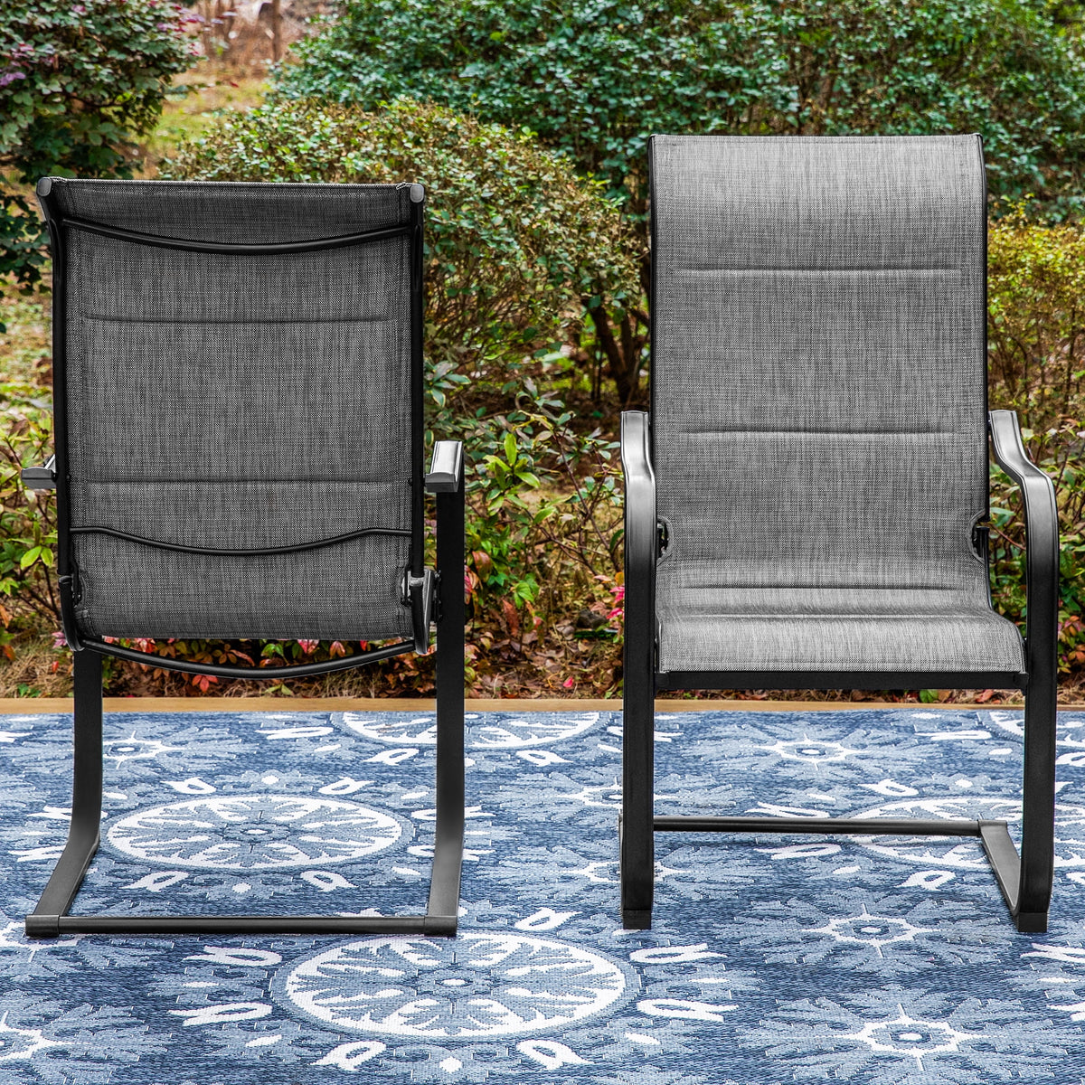 Black&Gray Outdoor Patio Dining Chairs with Padded Seat and Back M4045