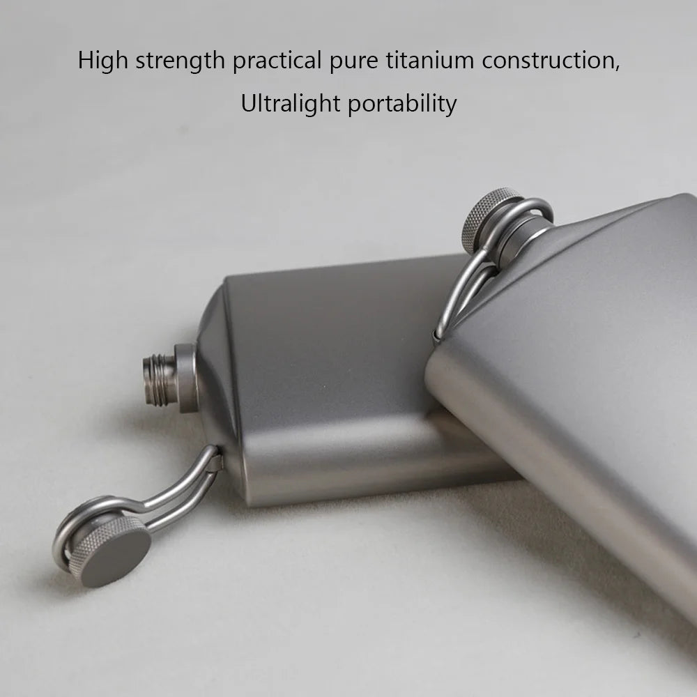 Titanium Flask Hip Flagon with Screw Clip Ultralight Hydration Flat Bottle with Ti Funnel L135987