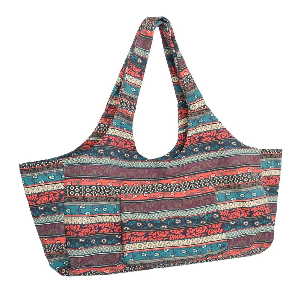 Patterned Canvas Yoga Mat Tote Bag Carrier with Side Pocket U6063