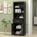 Tall Bookcase with Wide Shelves & Glass Doors, White V833