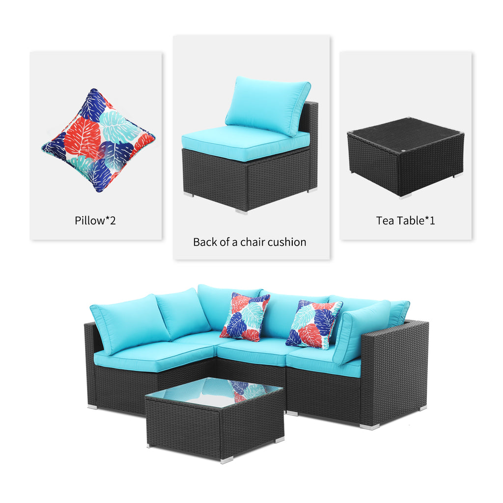 Blue 5 Pieces Outdoor Patio Conversation Sofa Set N45175
