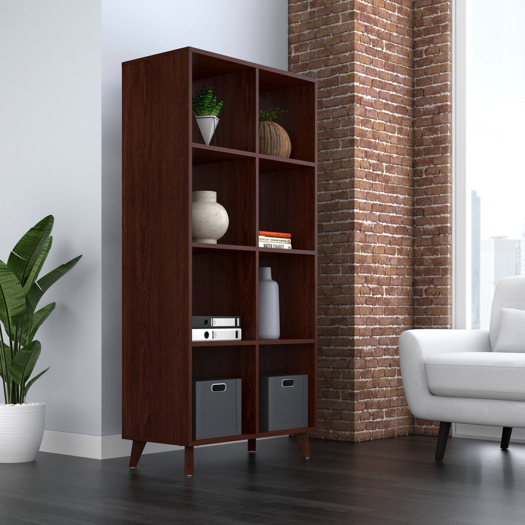 Teak Modern Cube Bookcase with Real Wood Feet O27601