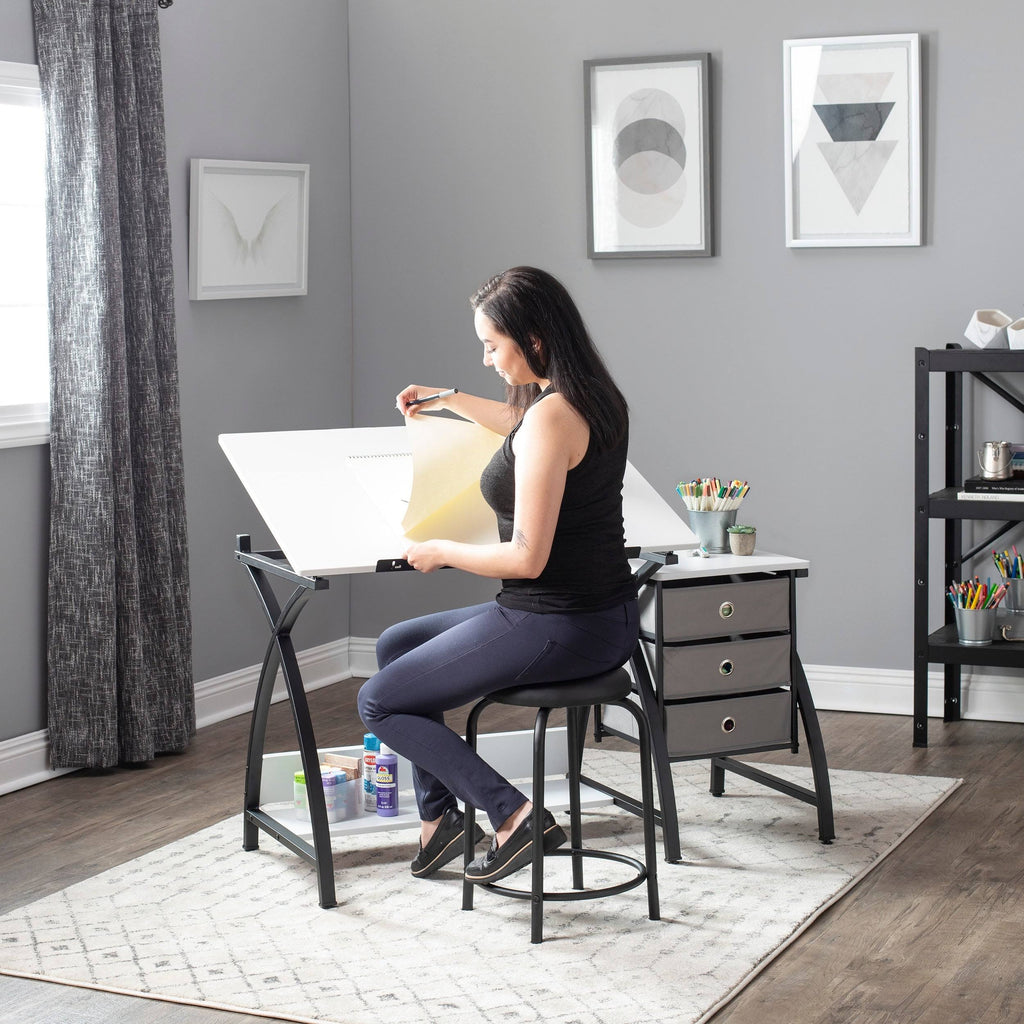 Black and White Drawing Table with Stool Q2578