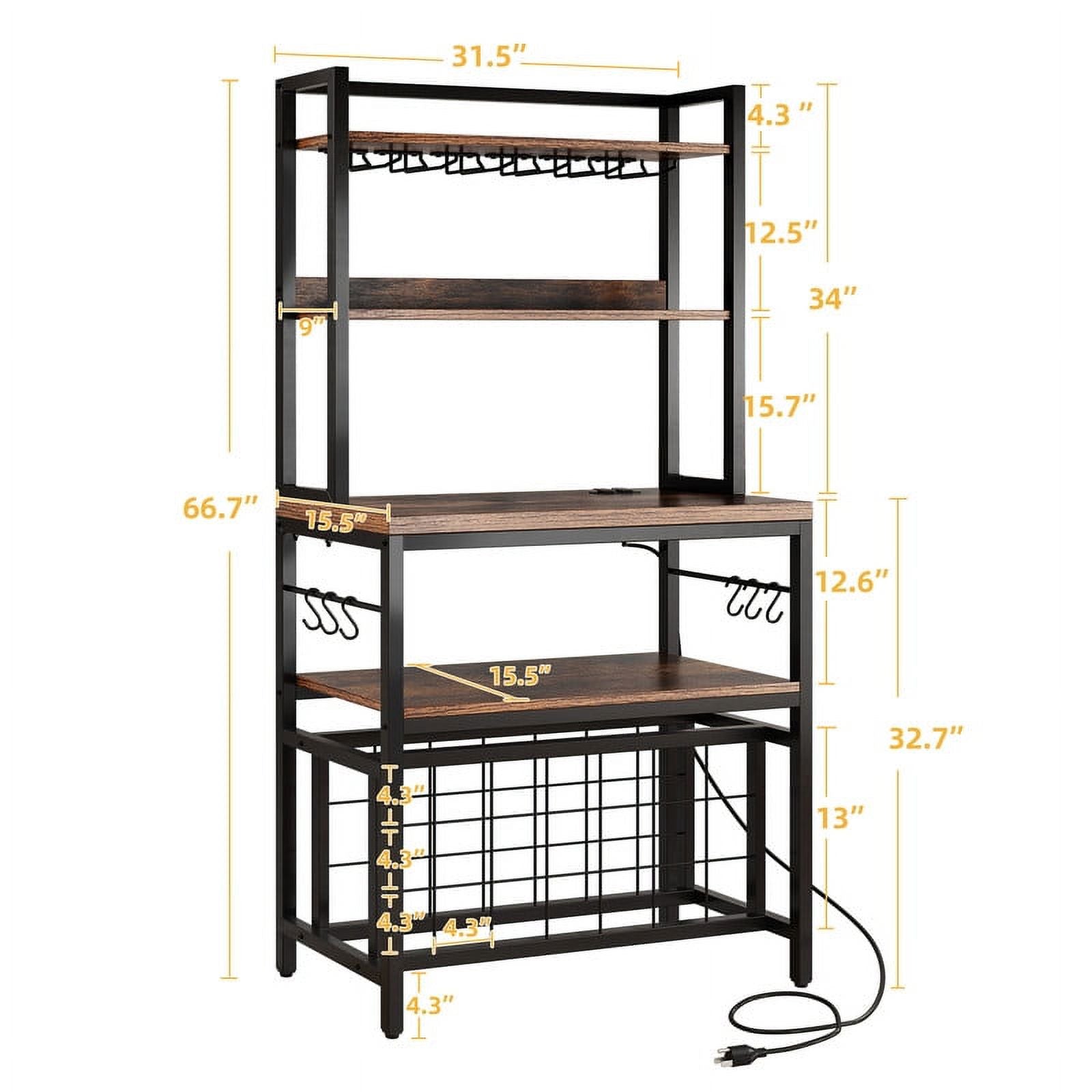 Rustic Brown 4 Tier Coffee Bar Station with Wine Rack and Power Outlet C3751