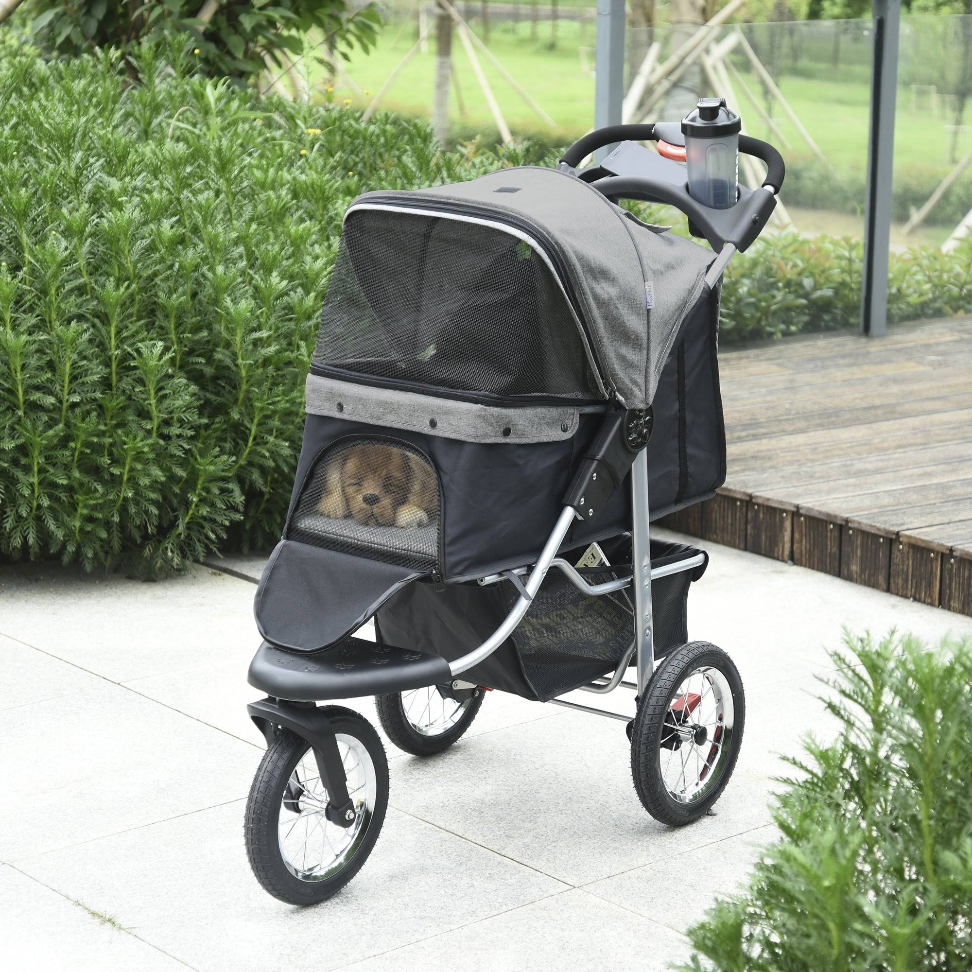Grey Folding Pet Stroller with Adjustable Canopy R4868