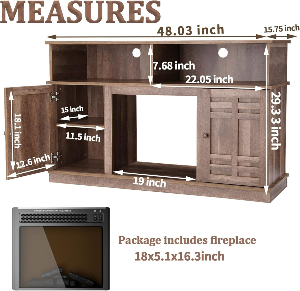 Electric Fireplace TV Stand with Heater for TVs up to 50 Inch J9885