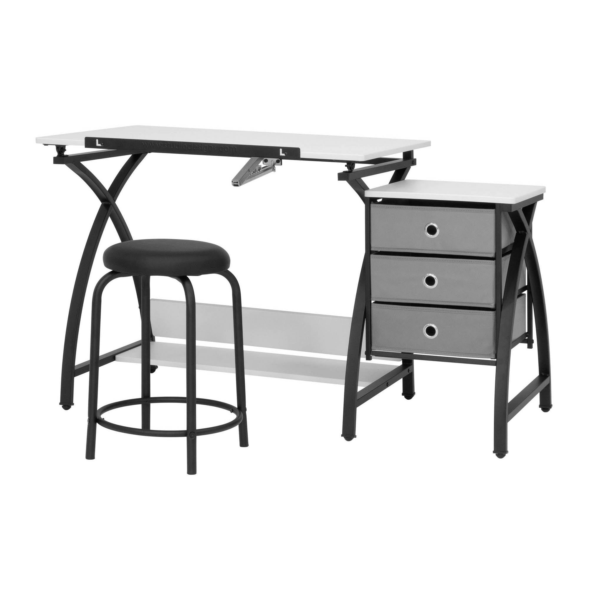 Black and White Drawing Table with Stool Q2578