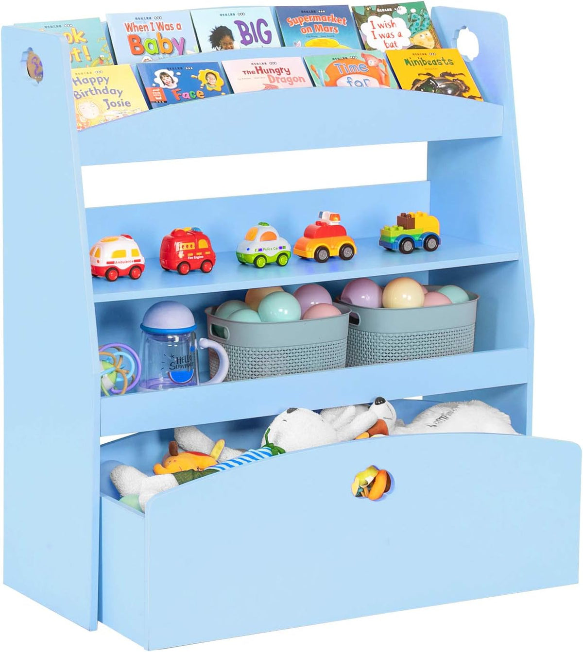 Pink 4 Shelf Toy Storage and Bookshelf with Rolling Bin Y9976