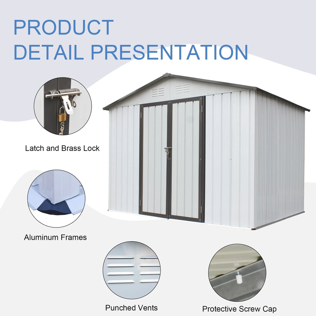 White Metal Garden Shed with Hinged Door Lockable Q2218