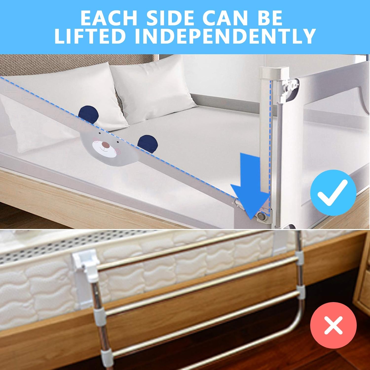 Extra Tall Safety Bed Guardrail for Kids, Fits Queen Size Bed I33174