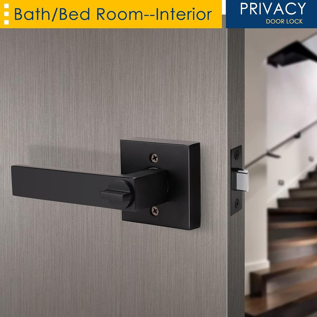 Matte Black Privacy Door Lever with Lock D4582