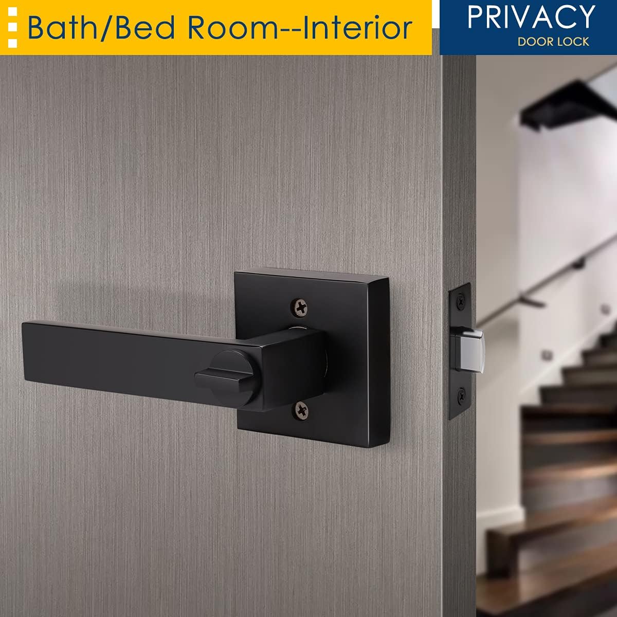 Matte Black Privacy Door Lever with Lock D4582