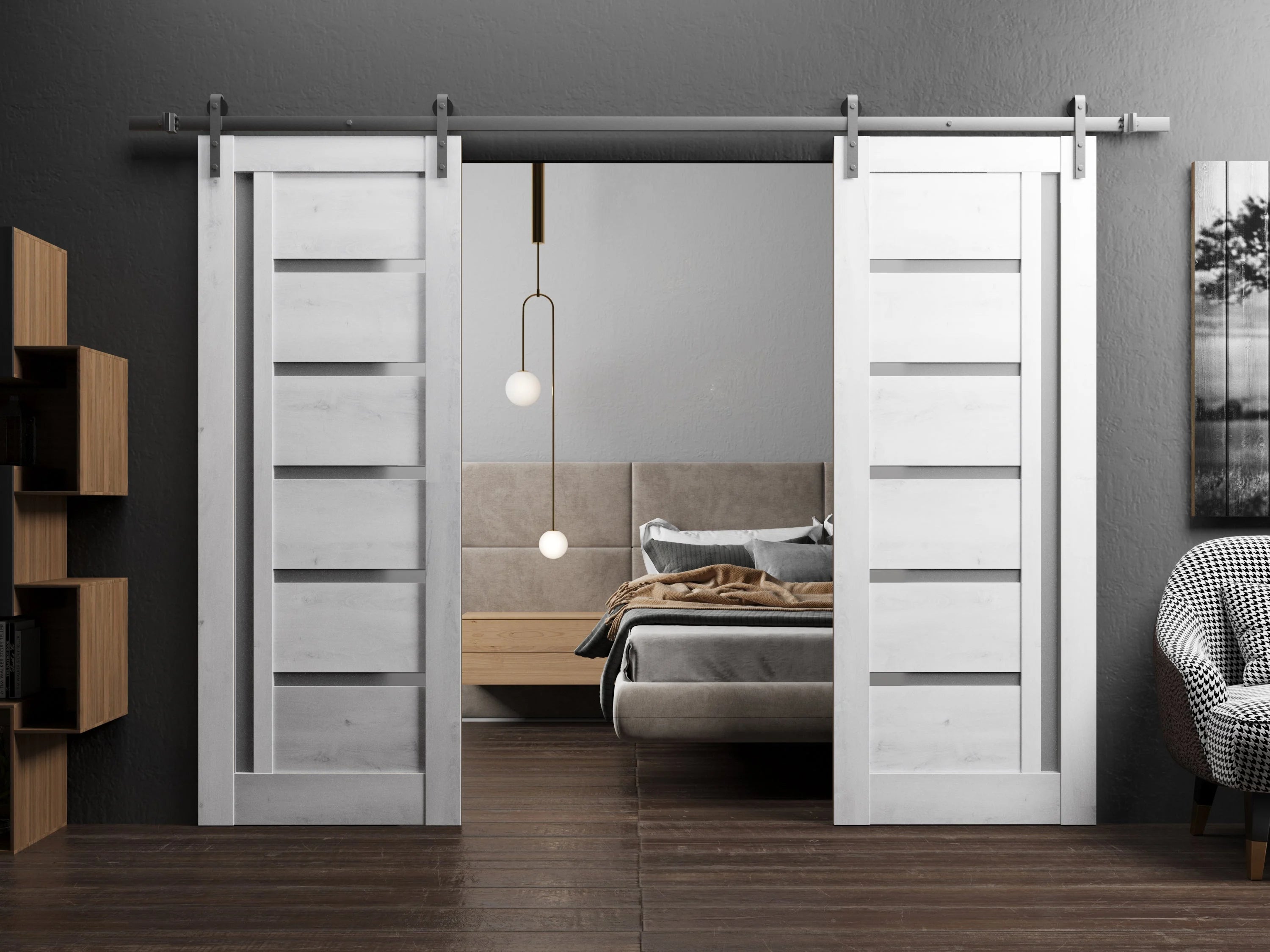 Double Barn Door 36 x 84 inches with Frosted Glass G9486