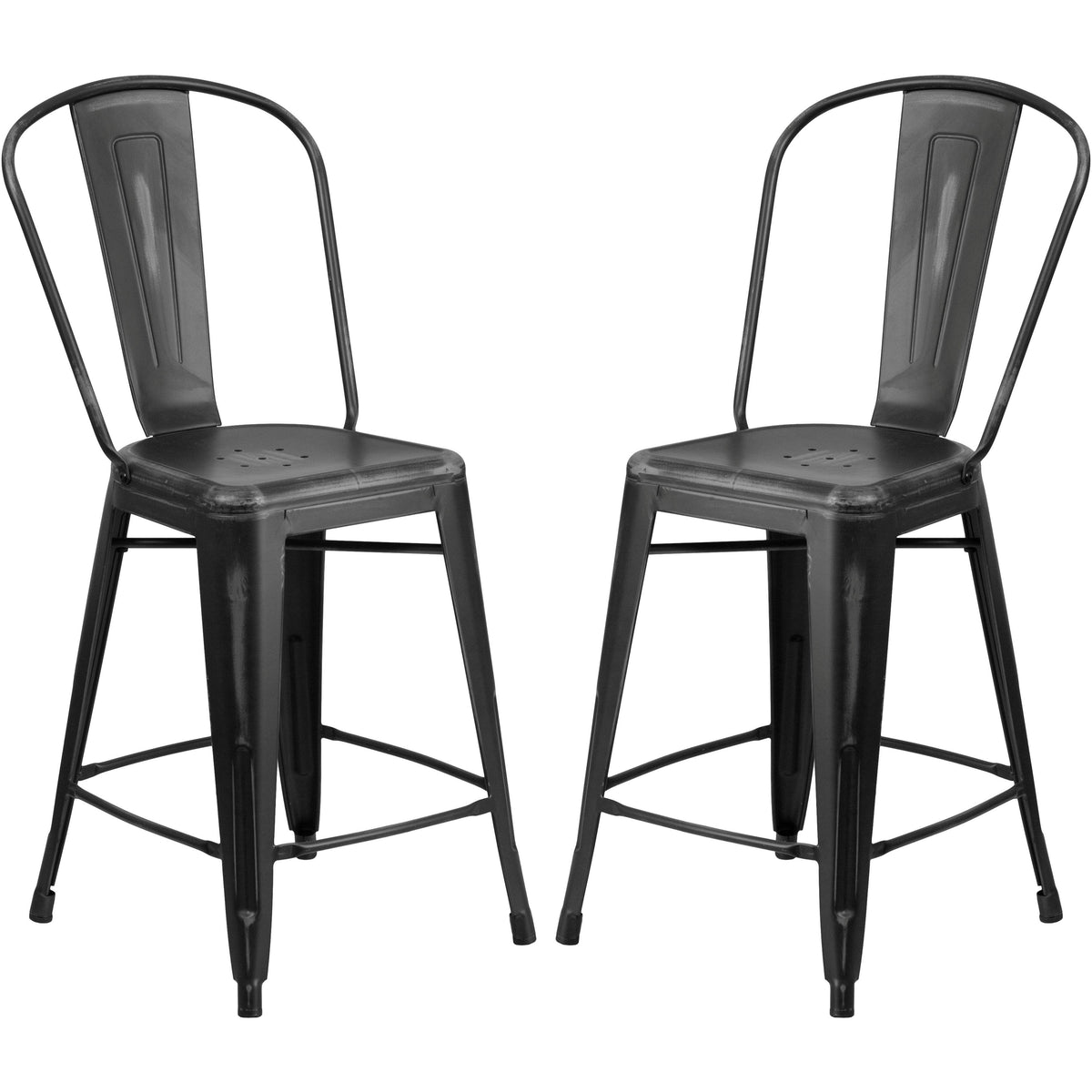 Distressed Black Metal Counter-Height Stool F35406