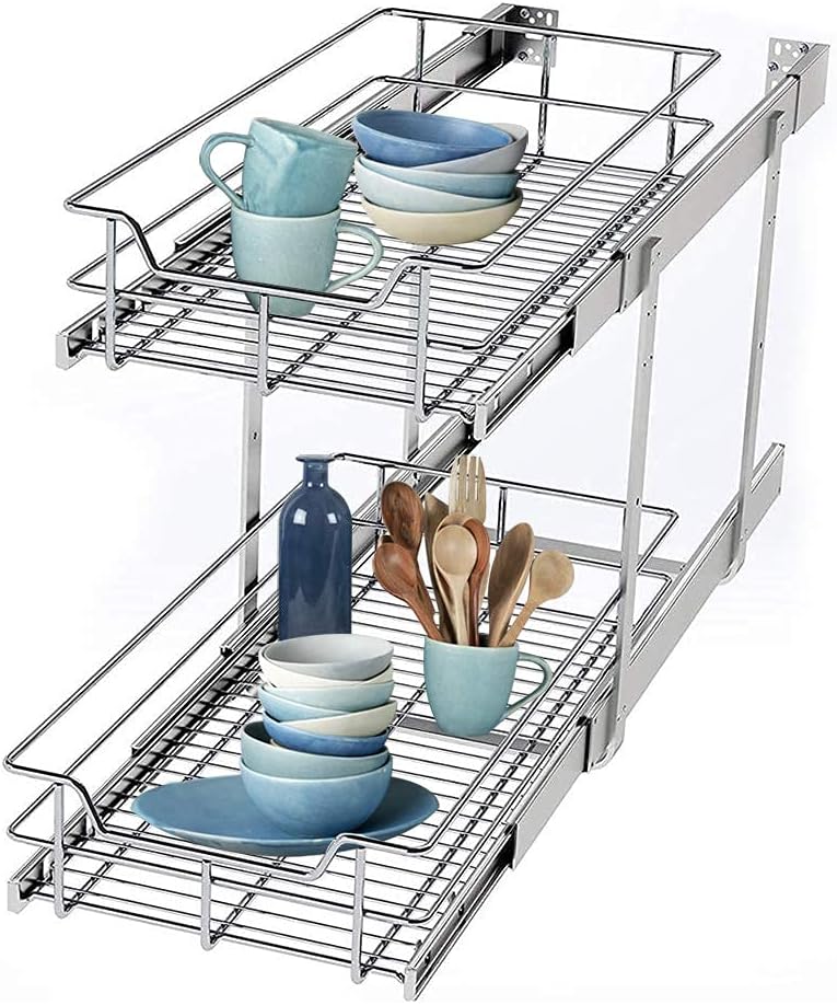2 Tier Wire Basket Pull Out Organizer Shelf Sliding Drawer Storage P952502