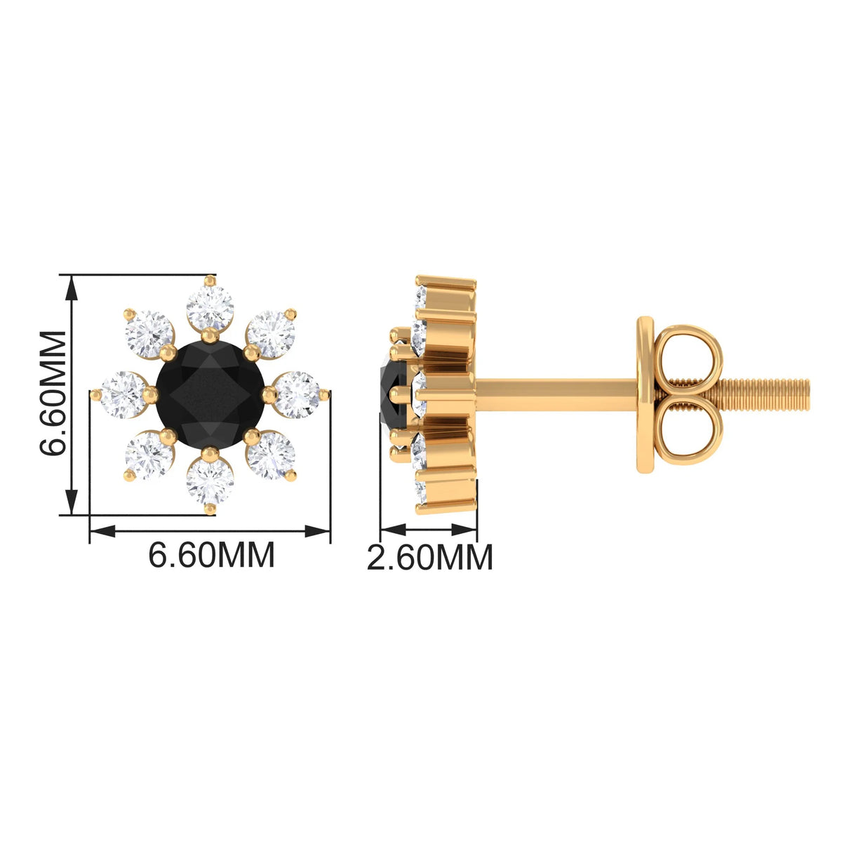 Black Diamond Floral Stud Earrings, 925 Sterling Silver D9593