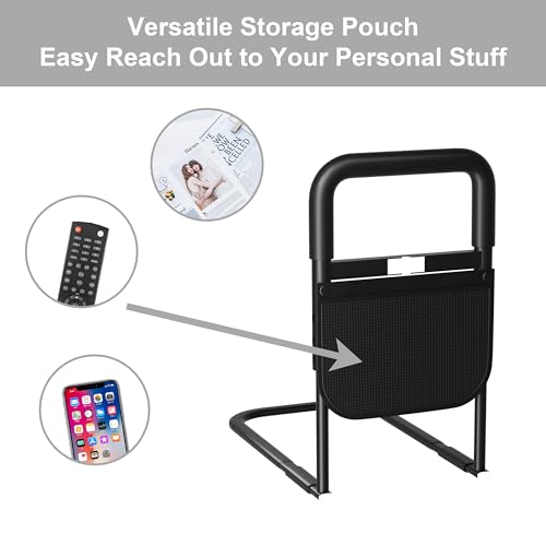 Adjustable Heights Bed Cane with Storage Pocket, Non-Slip Handle, Motion Sensor Light, Bed Handrails Z6938