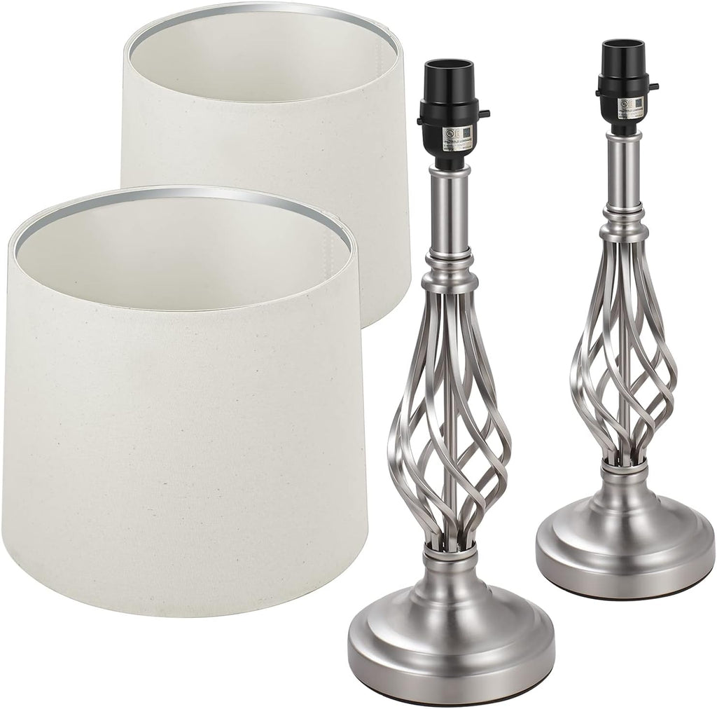 Brushed Nickel Silver Table Lamps Set of 2 W8301