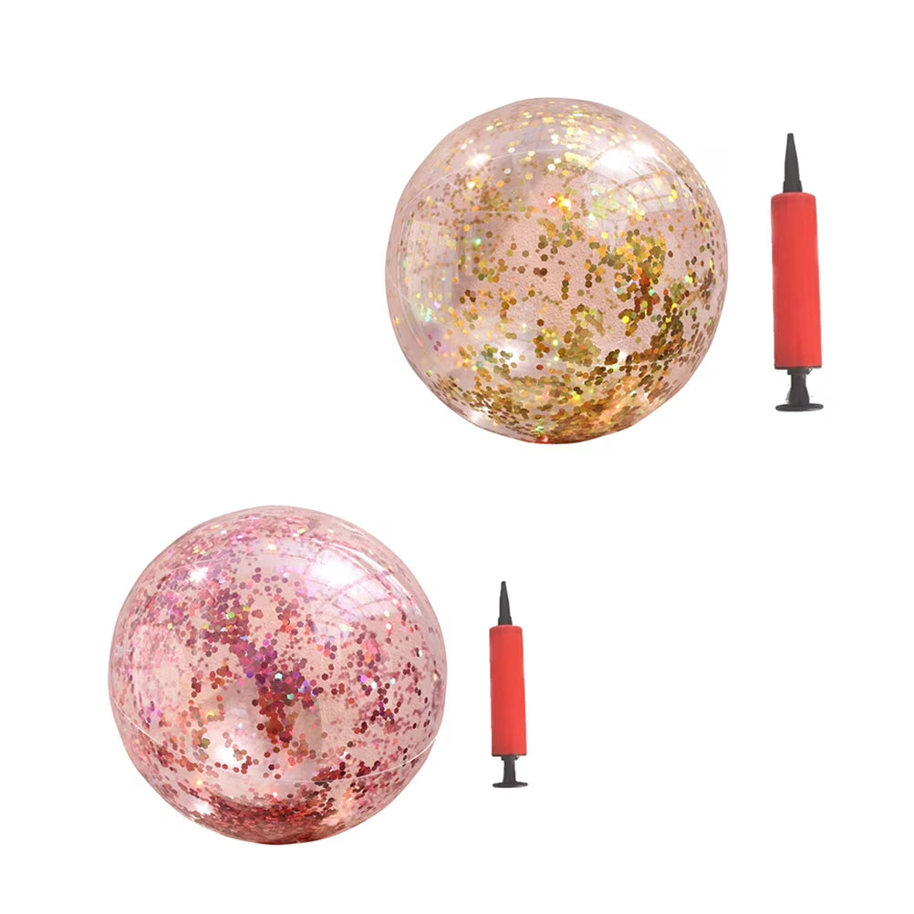 4 pcs Glitter Sequin Beach Balls Round Transparent PVC Balls Inflatable Ball Toys with Pumps S364726