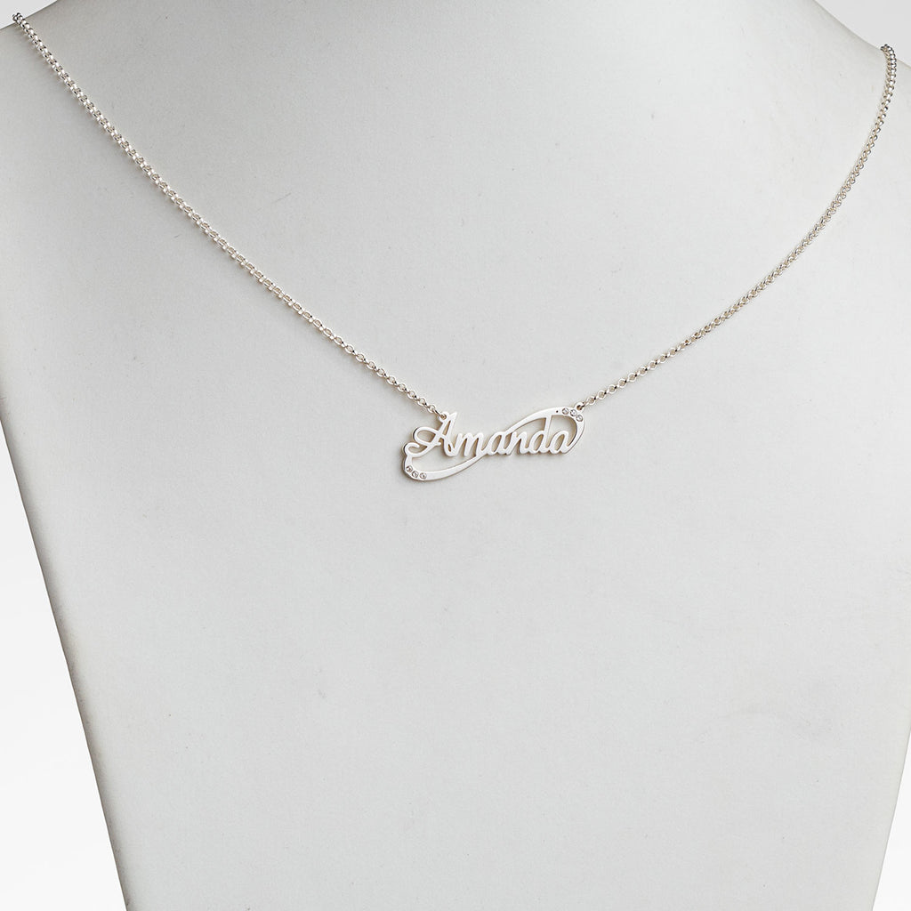 Sterling Silver Script Nameplate Infinity Necklace with Diamond Accent E949805