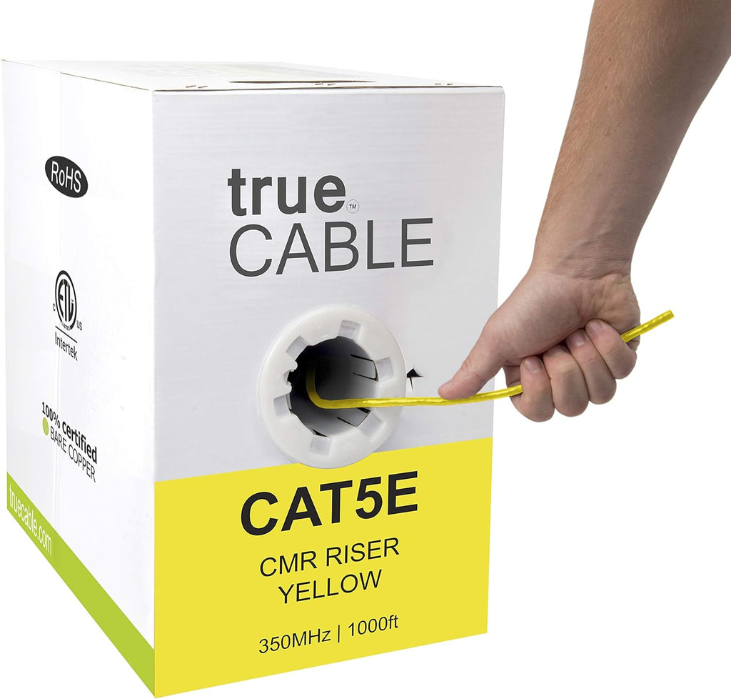 1000ft Yellow 24AWG 4 Pair Solid Bare Copper Bulk Ethernet Cable B9588