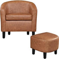 Accent Chair with Ottoman, Faux Leather Barrel Chair with Footrest, Upholstered Club Tub Chair V139010
