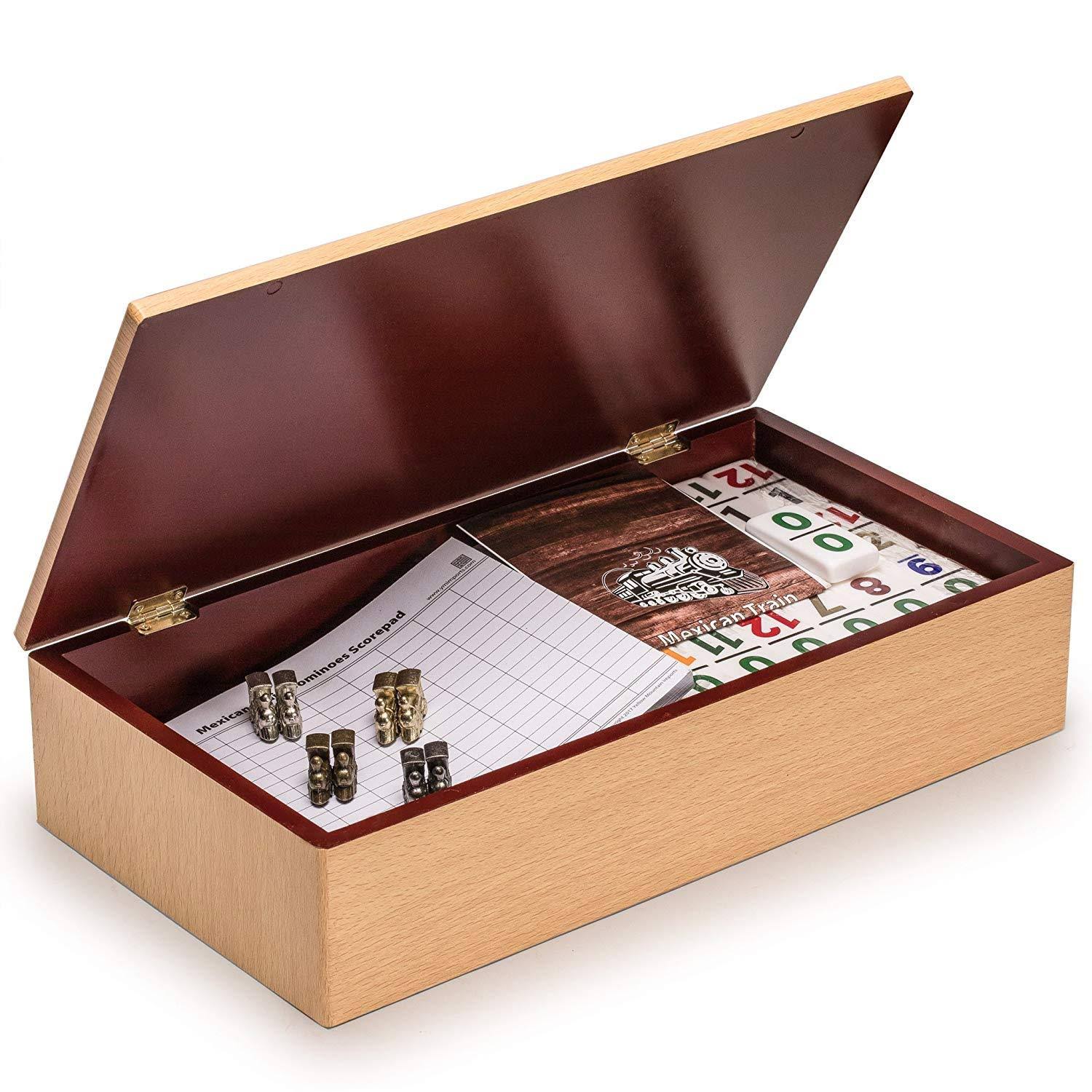 Complete Mexican Train Dominoes Set with Double 12 Dominoes, Wooden Hub R49570