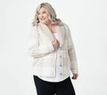 Size 1X Stone Plaid Shearling Cardi E6017