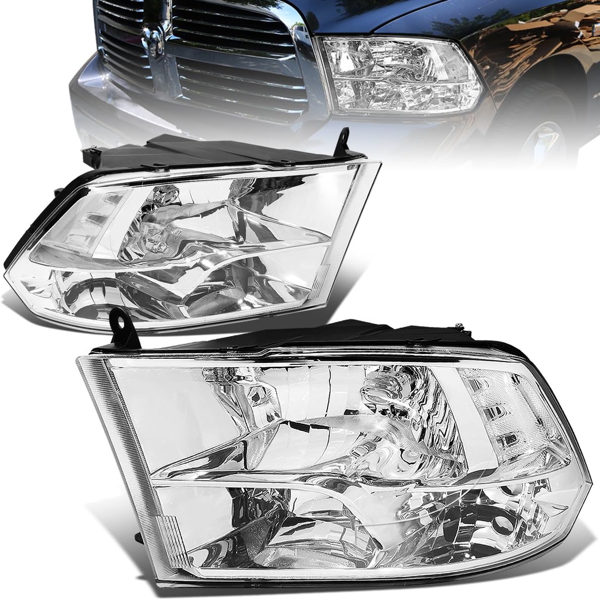 Quad Headlights Assembly Chrome Housing Clear Lens P387163