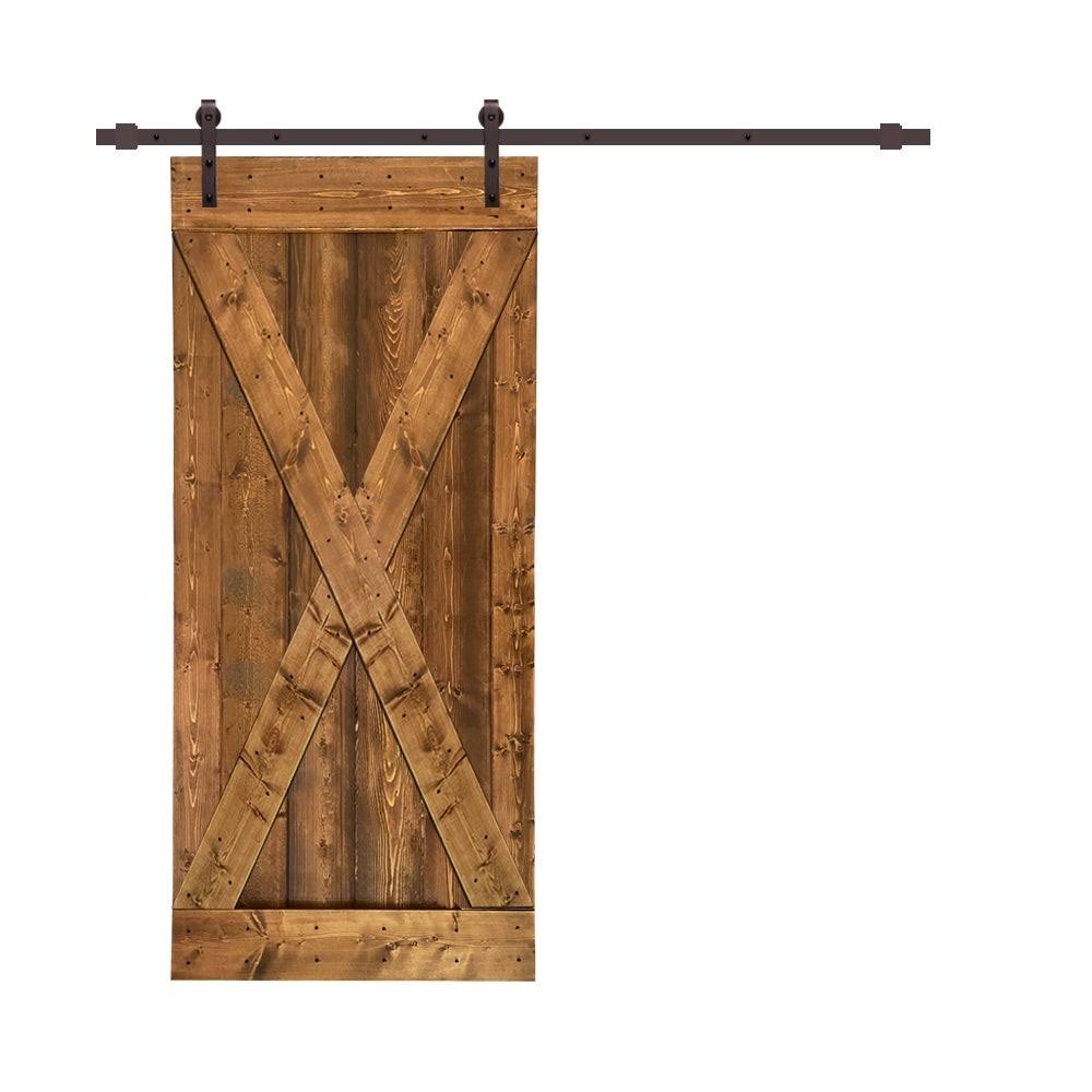 Weather Gray Stained Wood Interior Sliding Barn Door with Hardware Kit J625