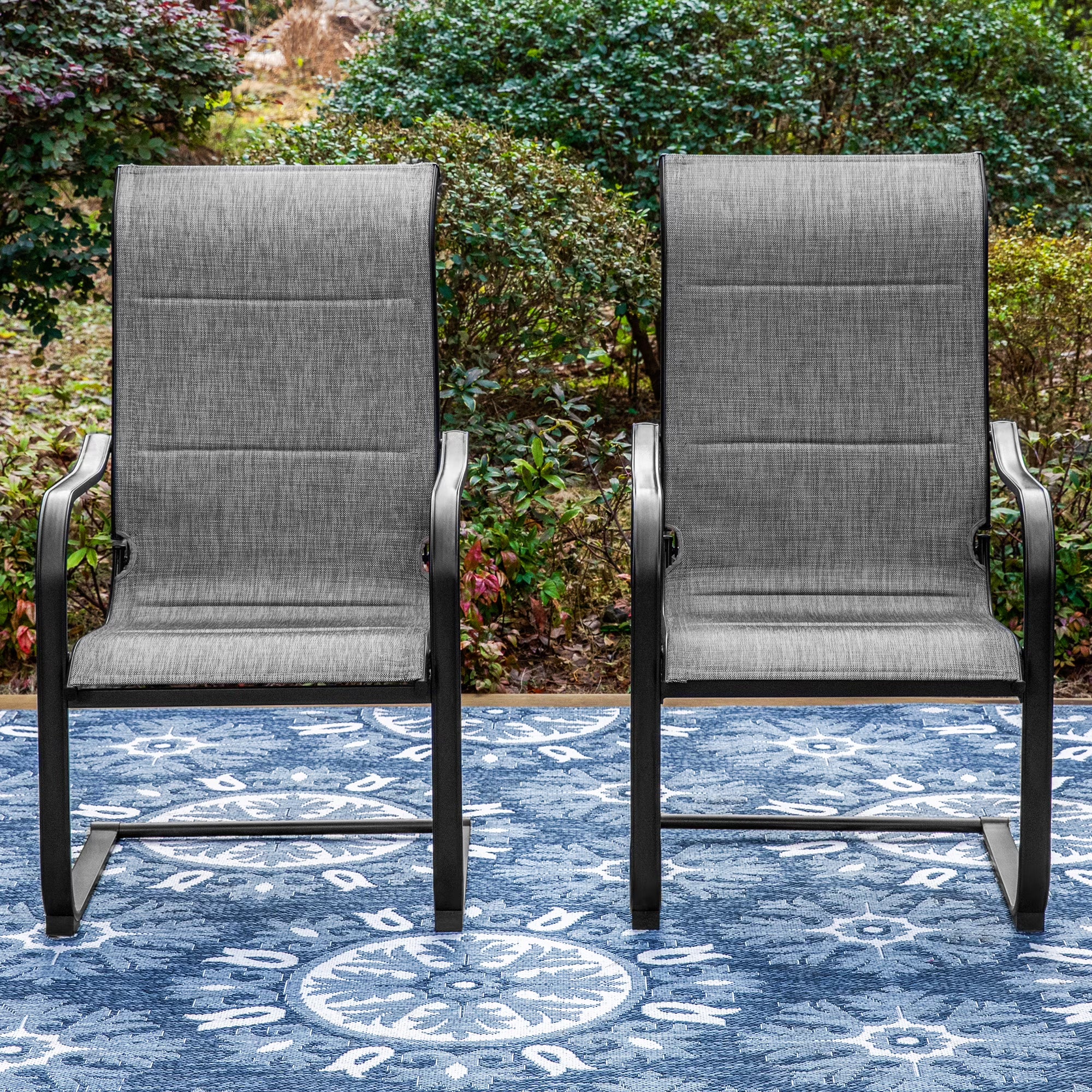 Black&Gray Outdoor Patio Dining Chairs with Padded Seat and Back M4045