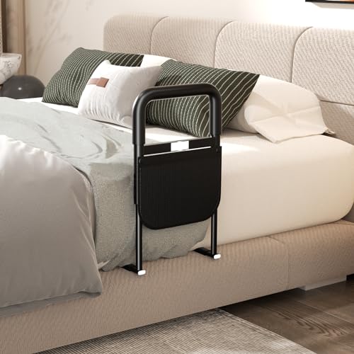 Adjustable Heights Bed Cane with Storage Pocket, Non-Slip Handle, Motion Sensor Light, Bed Handrails Z6938