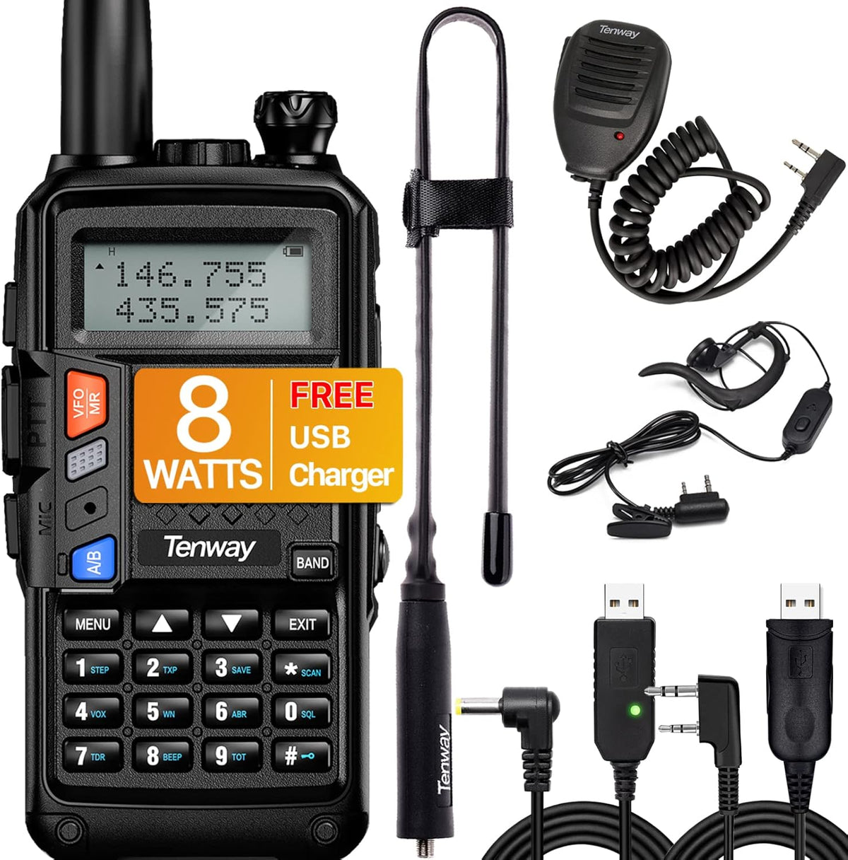 Black Dual Band Portable Two Way Radio with Antenna and USB Charging Cable Q60441