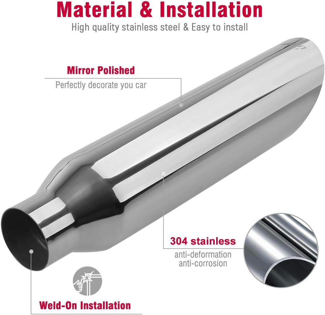 2 PCS Stainless Steel Weld-On Exhaust Tips 18" Long I486782