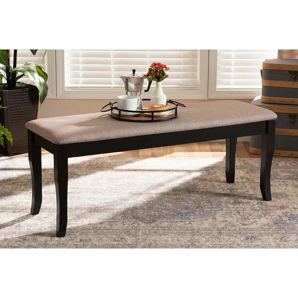 Sand Fabric Upholstered Wood Dining Bench O87801