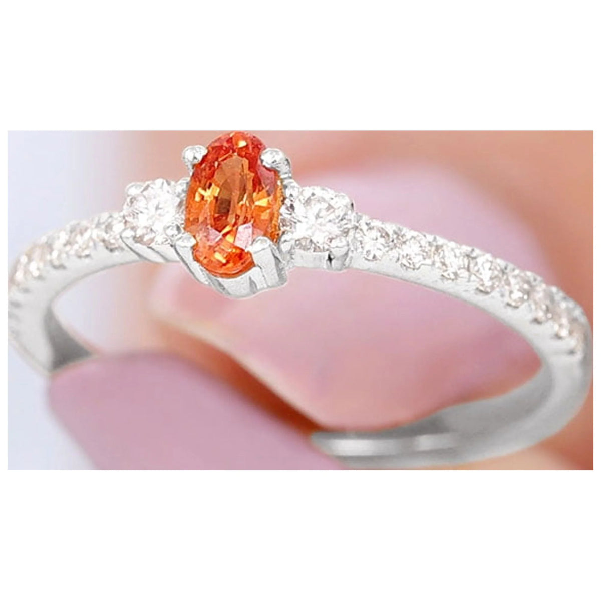 Oval Orange Sapphire Solitaire Ring with Diamond Side Stones, 10K White Gold F371494