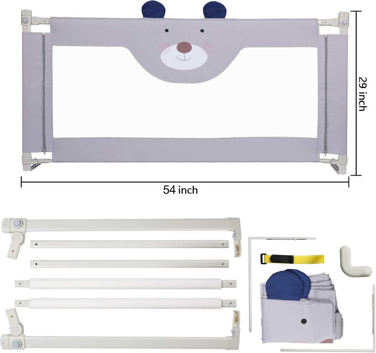 Extra Tall Safety Bed Guardrail for Kids, Fits Queen Size Bed I33174