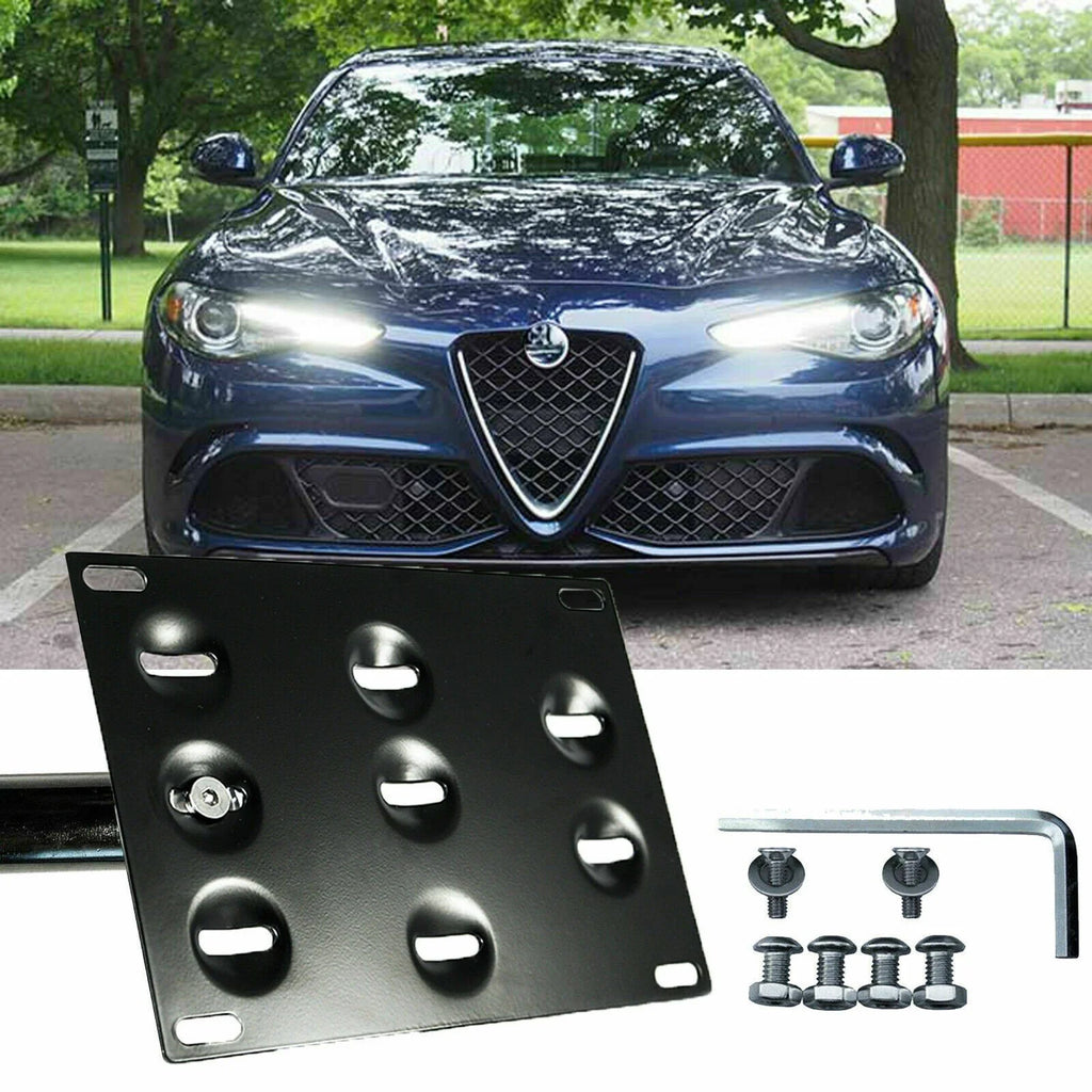 Black No Drill Tow Hook License Plate Mounting Bracket Adapter Kit K445