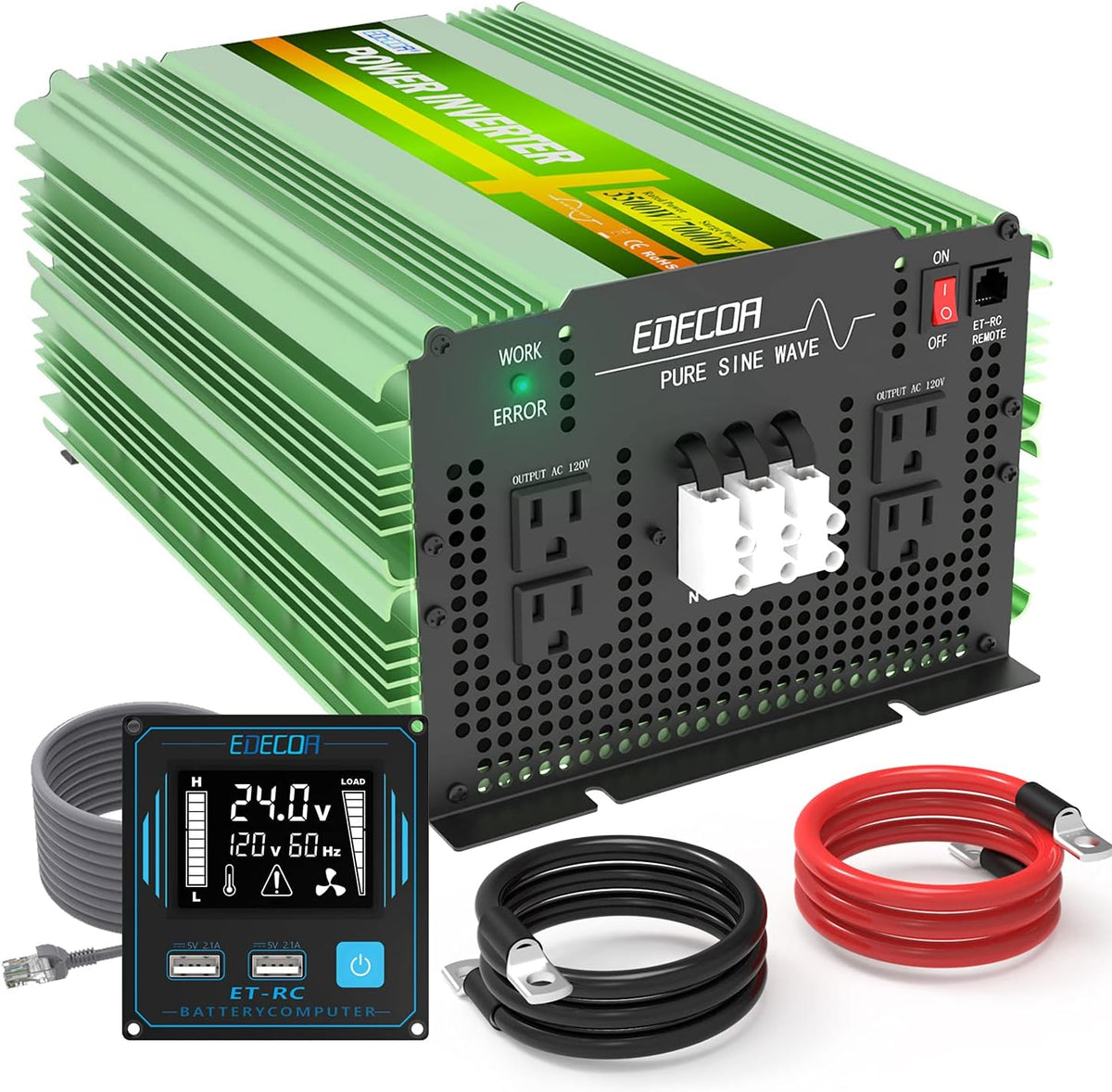 3500 Watt 24V Pure Sine Wave Power Inverter DC 24V to 120V 110V AC with LCD AC Terminal Block B337224